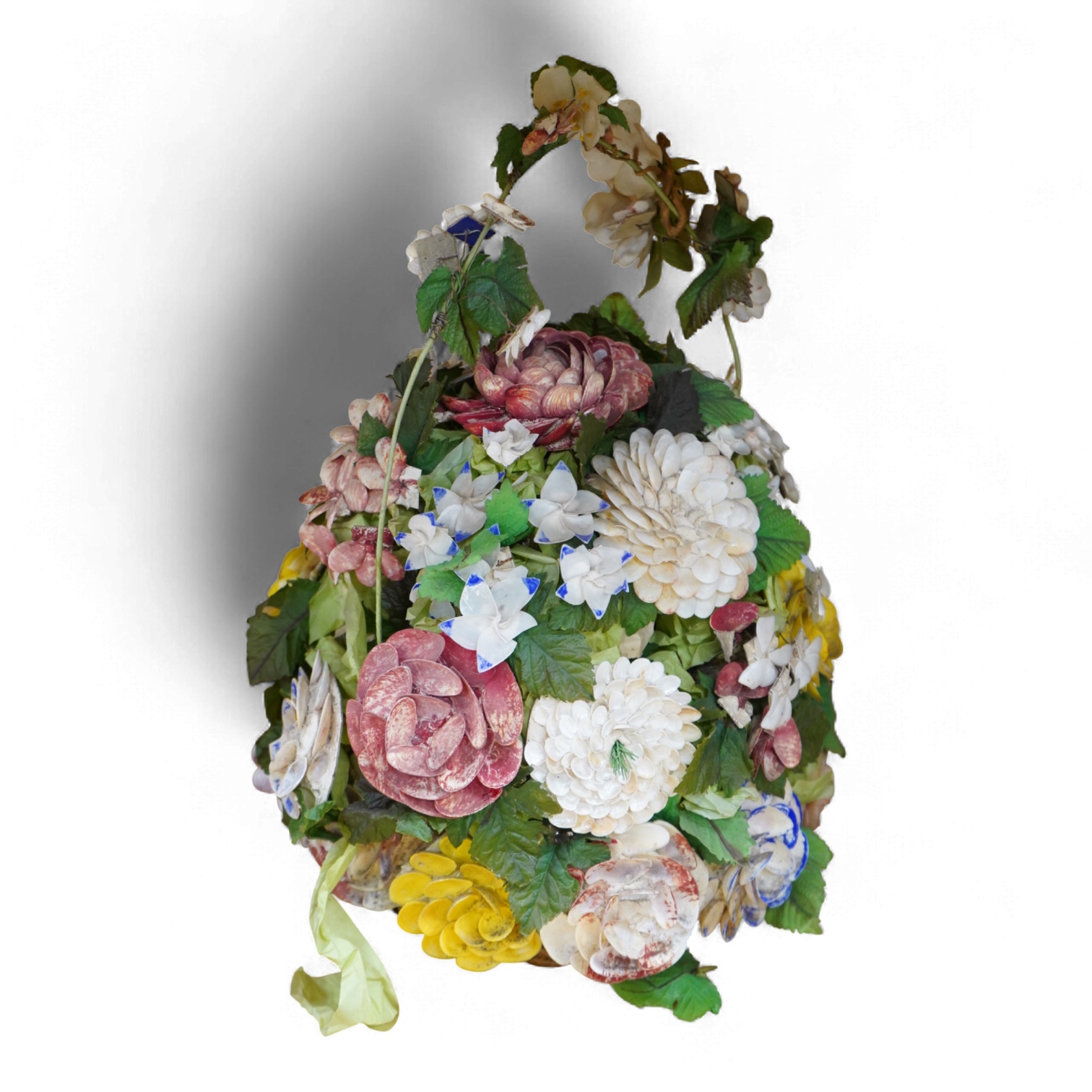 A shellwork flower arrangement display, 35cm
